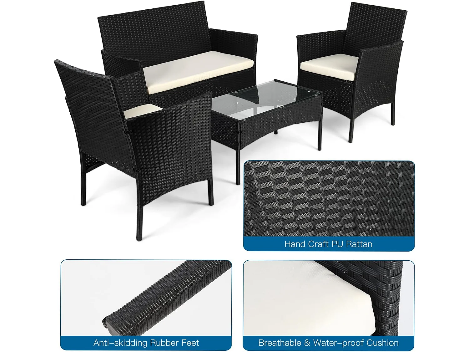 4 Seater Outdoor Garden Rattan Furniture Set