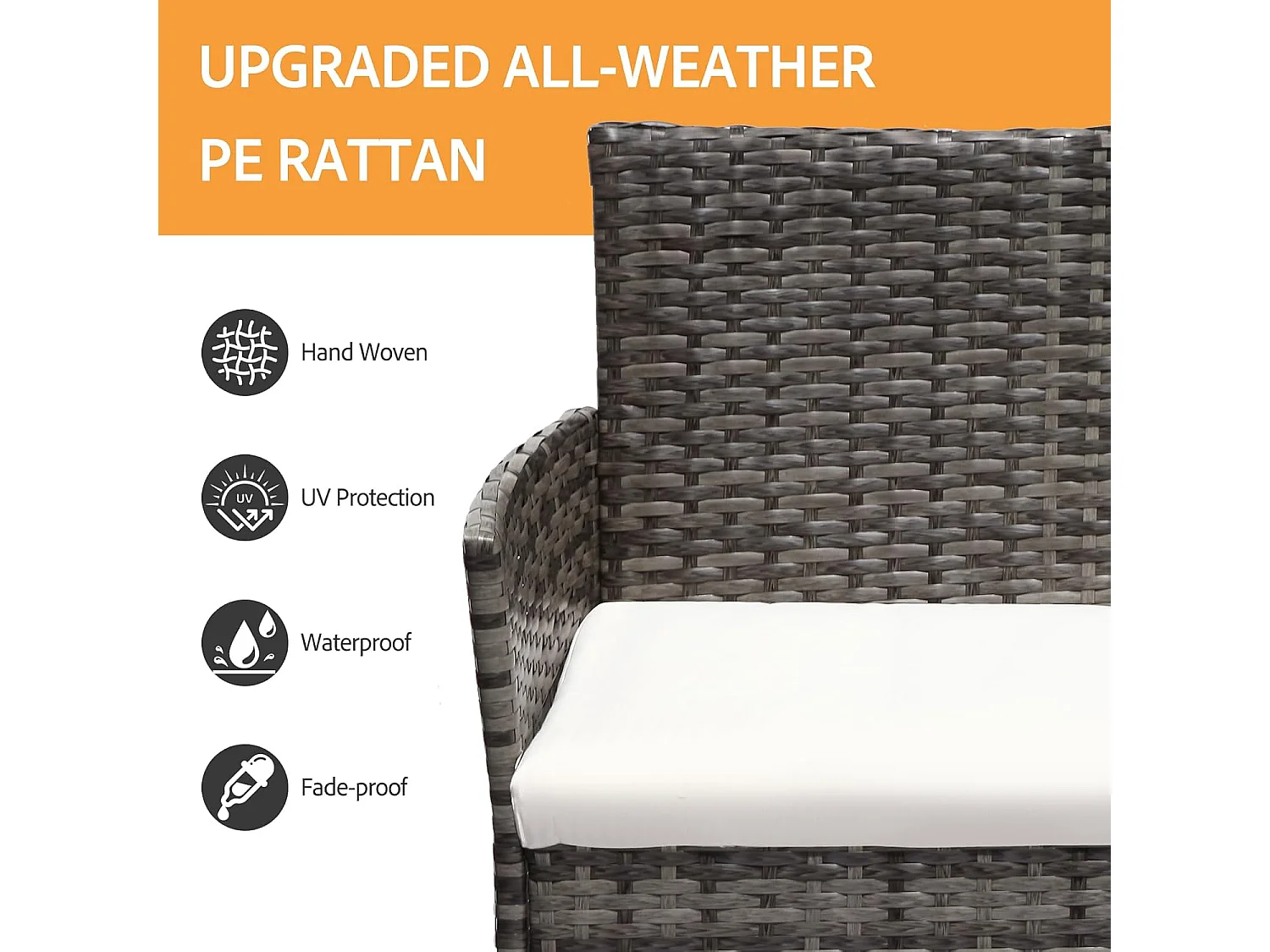Grey 4 Seater Rattan Dining Set with Soft Cushions