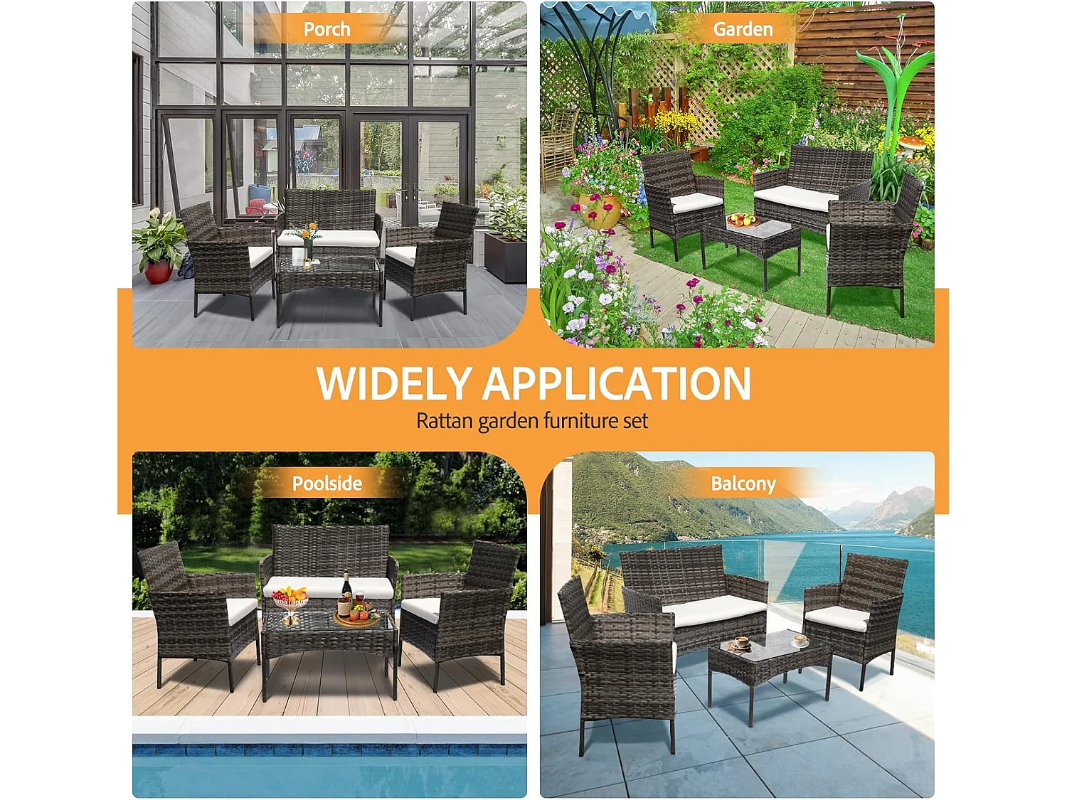 Grey 4 Seater Rattan Dining Set with Soft Cushions