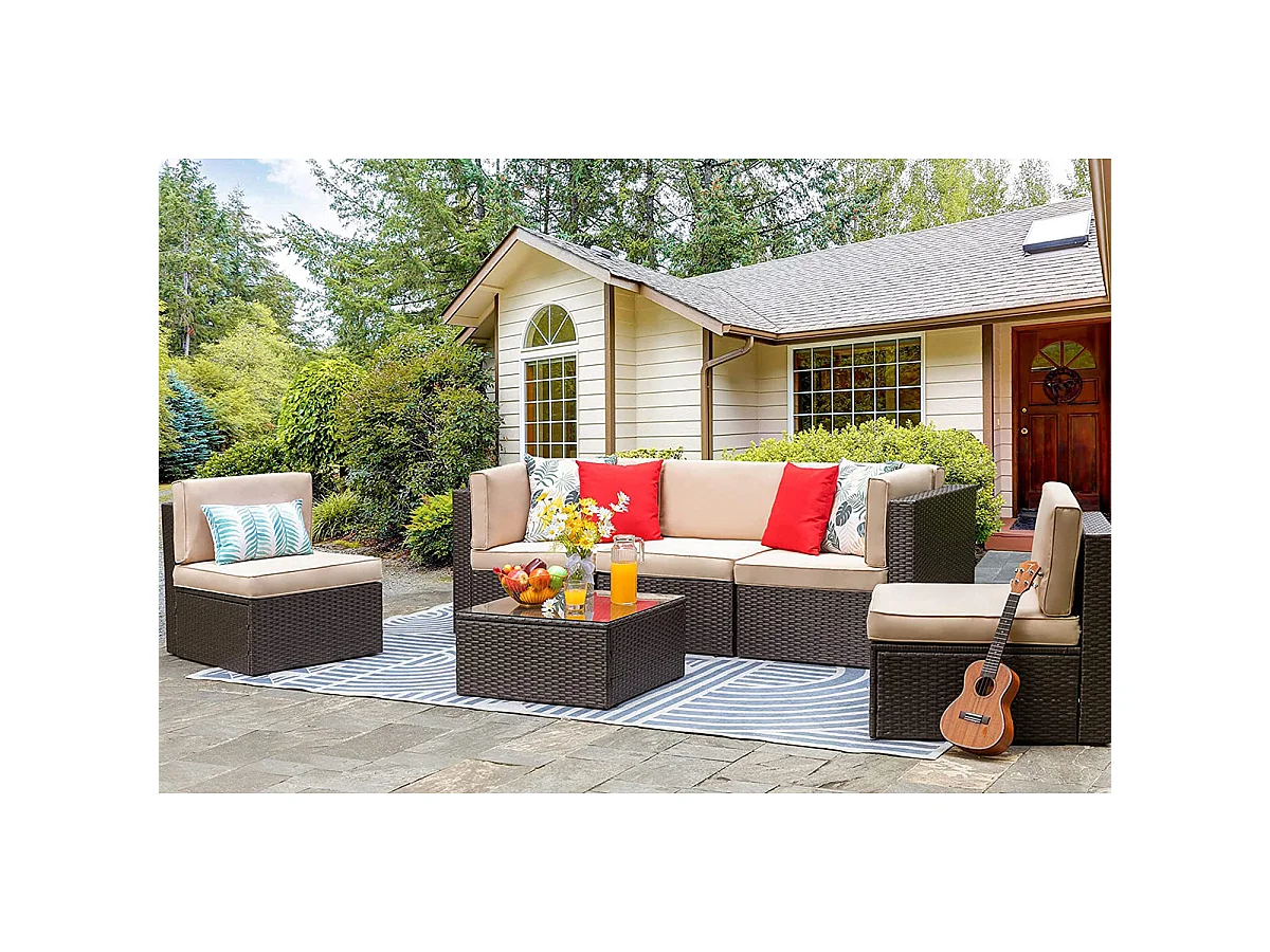 6PCS Outdoor Garden Patio Rattan Furniture Set