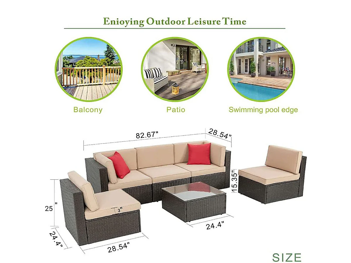 6PCS Outdoor Garden Patio Rattan Furniture Set