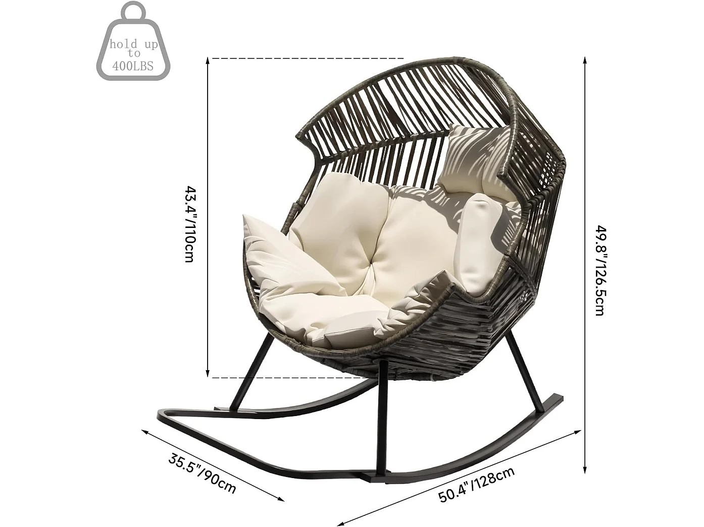 Oversized PE Rattan Rocking Chair with Thick Cushion