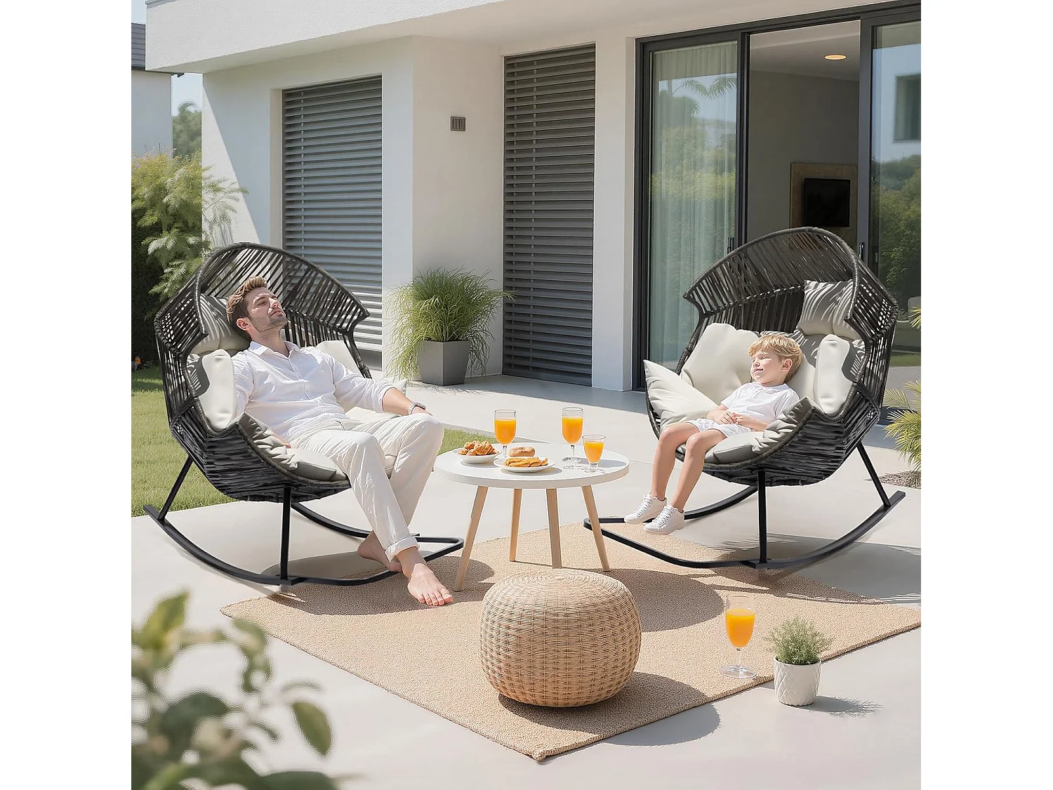 Oversized PE Rattan Rocking Chair with Thick Cushion
