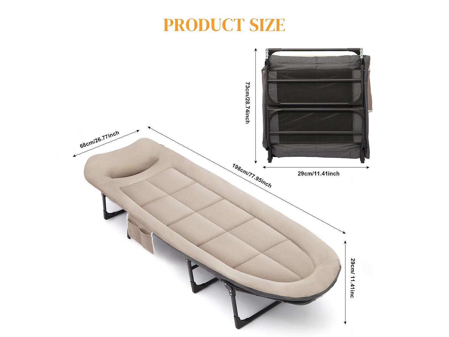 Foldable Camping Bed with Adjustable Head Rest