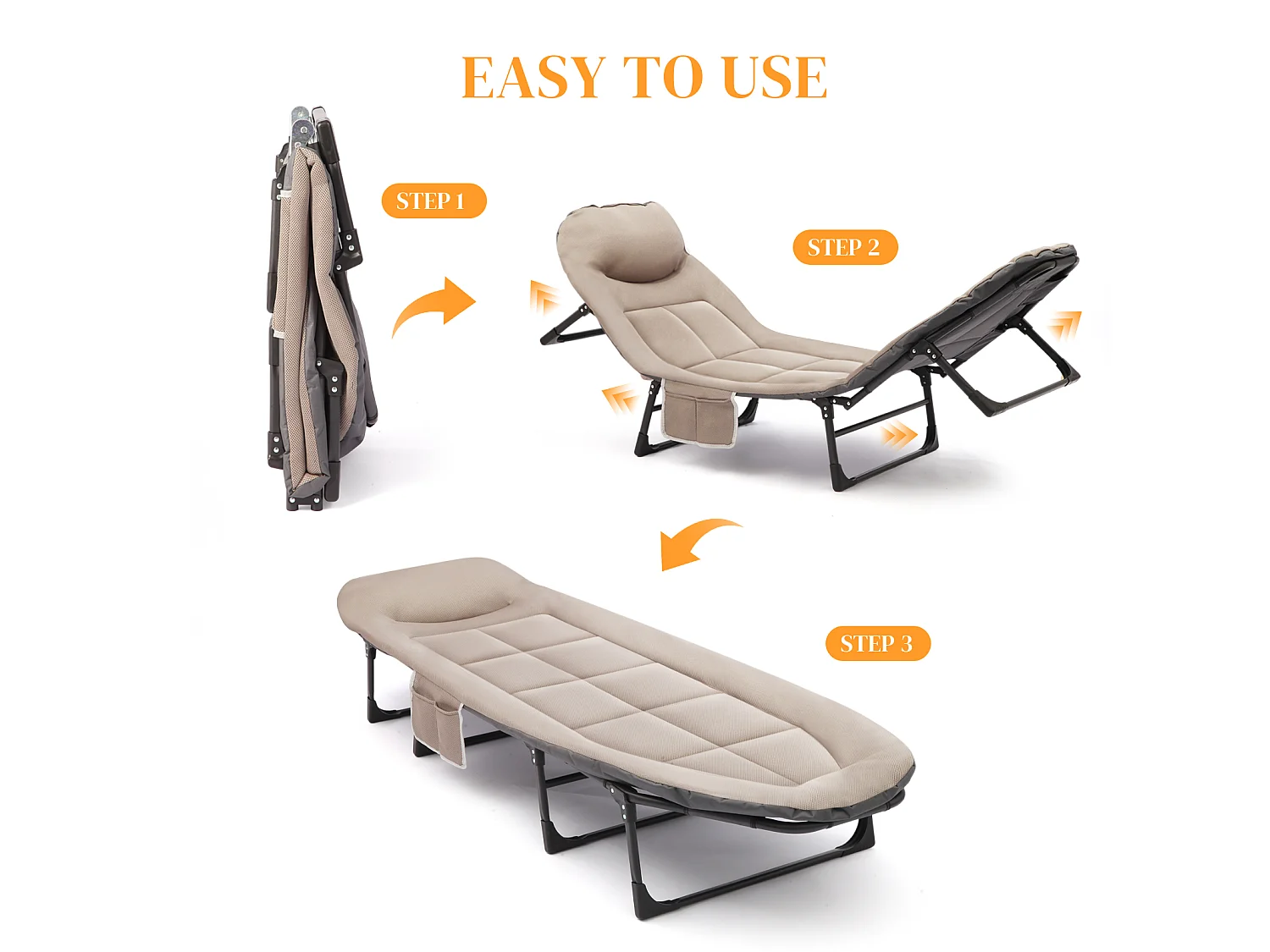 Foldable Camping Bed with Adjustable Head Rest