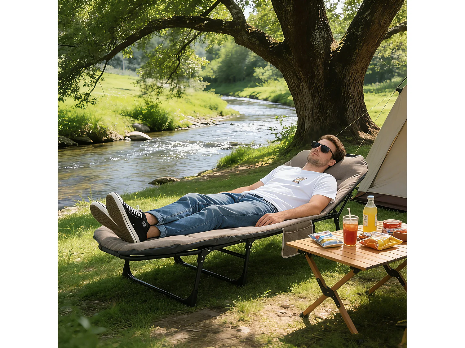 Foldable Camping Bed with Adjustable Head Rest