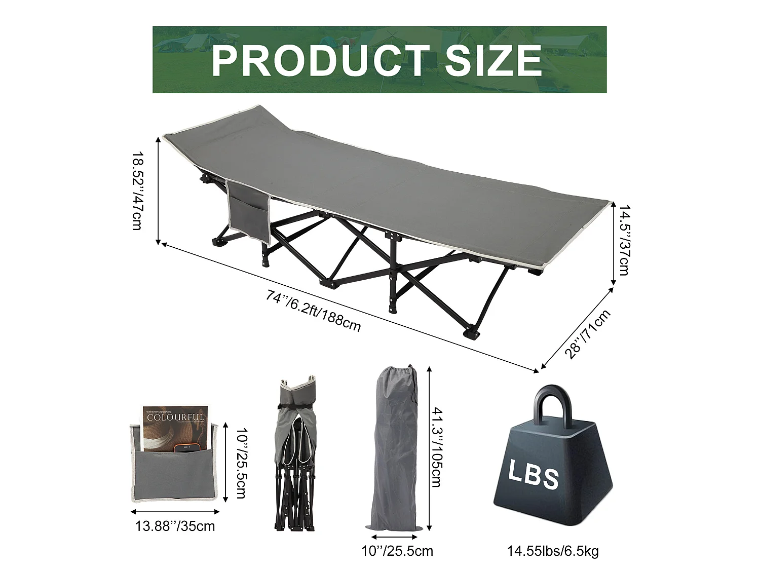Portable Folding Bed with Mattress for Camping