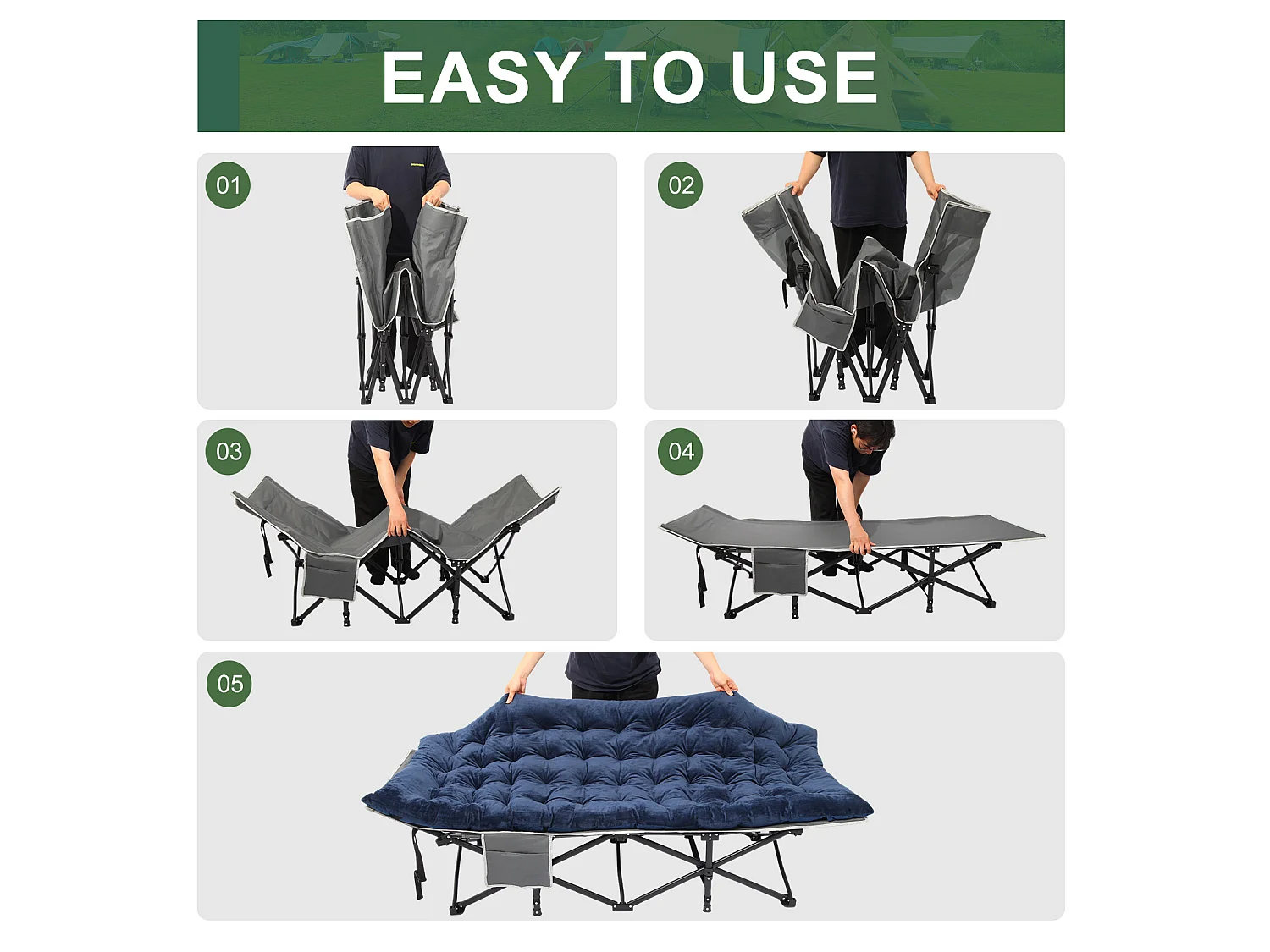 Portable Folding Bed with Mattress for Camping
