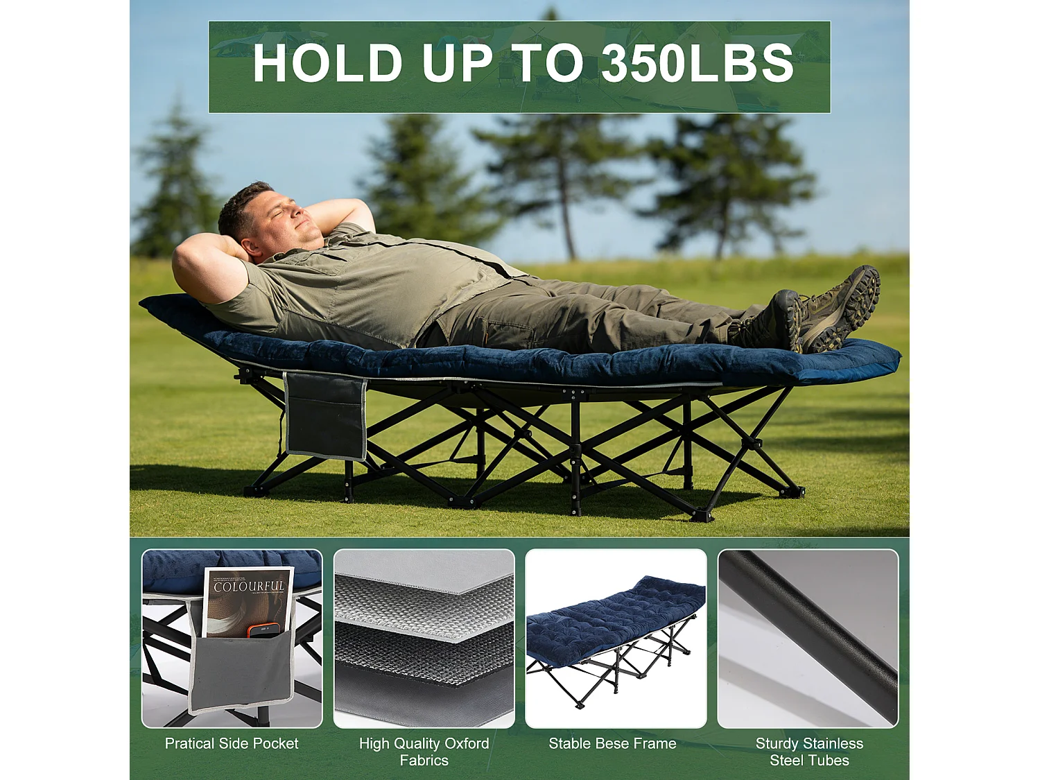 Portable Folding Bed with Mattress for Camping