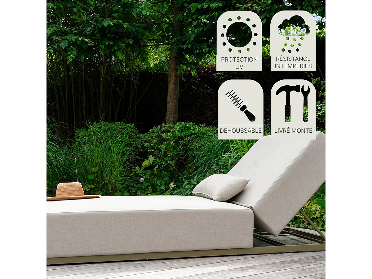 Bain de soleil aluminium CAVALLO inclinable avec coussin