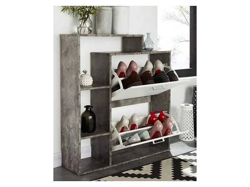 Meuble à chaussures LILY blanc et effet béton 86cm
