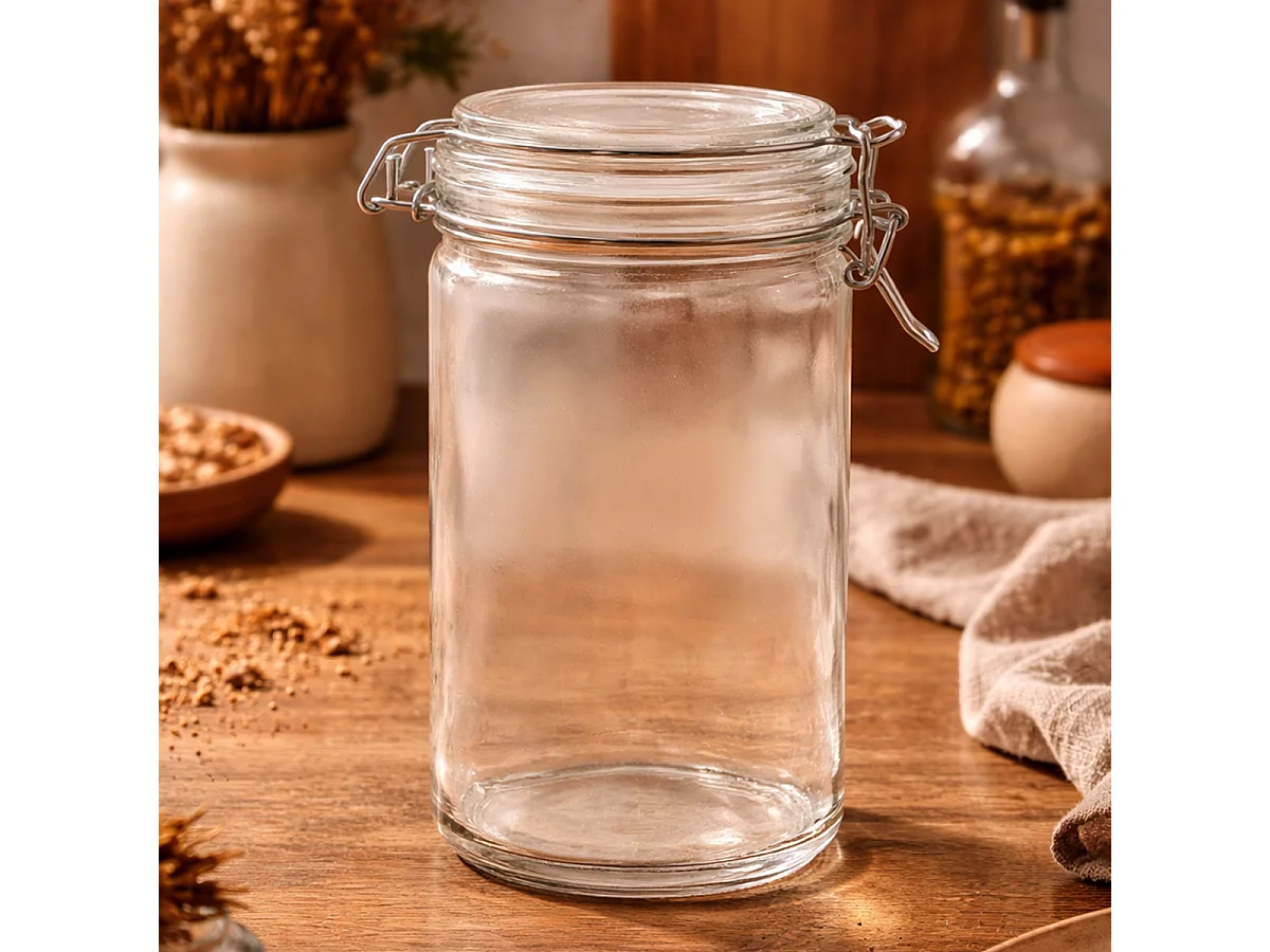 Lot de 6 bocaux hermétiques de conservation en verre avec couvercle à clip, capacité 0,75 L - Hauteur 15 x Diamètre 10 cm