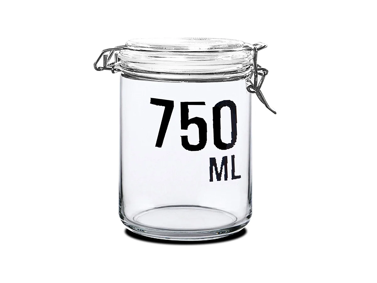 Lot de 6 bocaux hermétiques de conservation en verre avec couvercle à clip, capacité 0,75 L - Hauteur 15 x Diamètre 10 cm