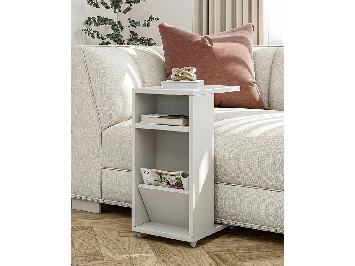 Mesa auxiliar con ruedas tisha blanco para hogar moderno mueble de almacenaje  - Homekit