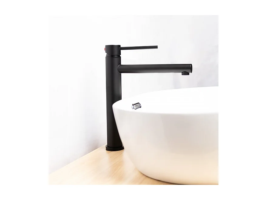 LuxuryBain, Robinet, mitigeur de lavabo réhaussé design noir mat pour sallle de bain