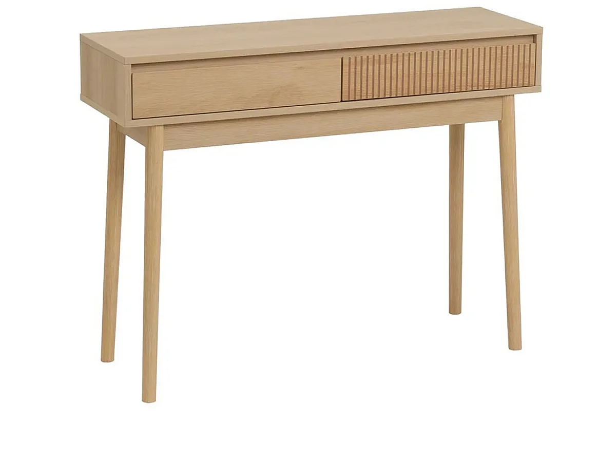Table Console, meuble de console avec 2 tiroirs en bois coloris naturel - Longueur 100 x Profondeur 30 x Hauteur 76 cm