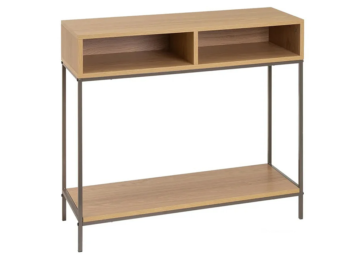 Meuble console, table console en bois coloris naturel et métal gris - Longueur 80 x Profondeur 30 x Hauteur 75 cm