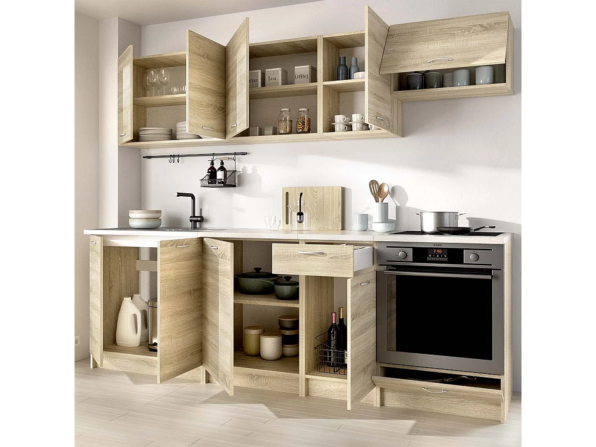 Cocina modular kirsten con módulo de horno y 240cm ancho natural y beige y madera para hogar moderno mueble de almacenaje  - Homekit