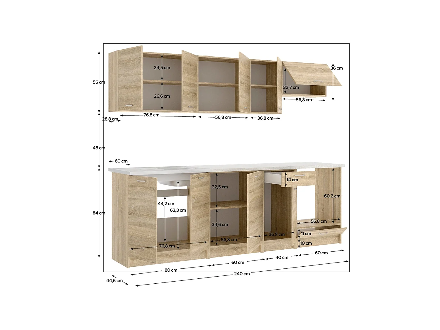 Cocina modular kirsten con módulo de horno y 240cm ancho natural y beige y madera para hogar moderno mueble de almacenaje  - Homekit