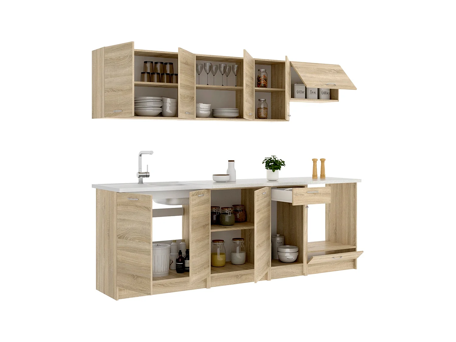 Cocina modular kirsten con módulo de horno y 240cm ancho natural y beige y madera para hogar moderno mueble de almacenaje  - Homekit