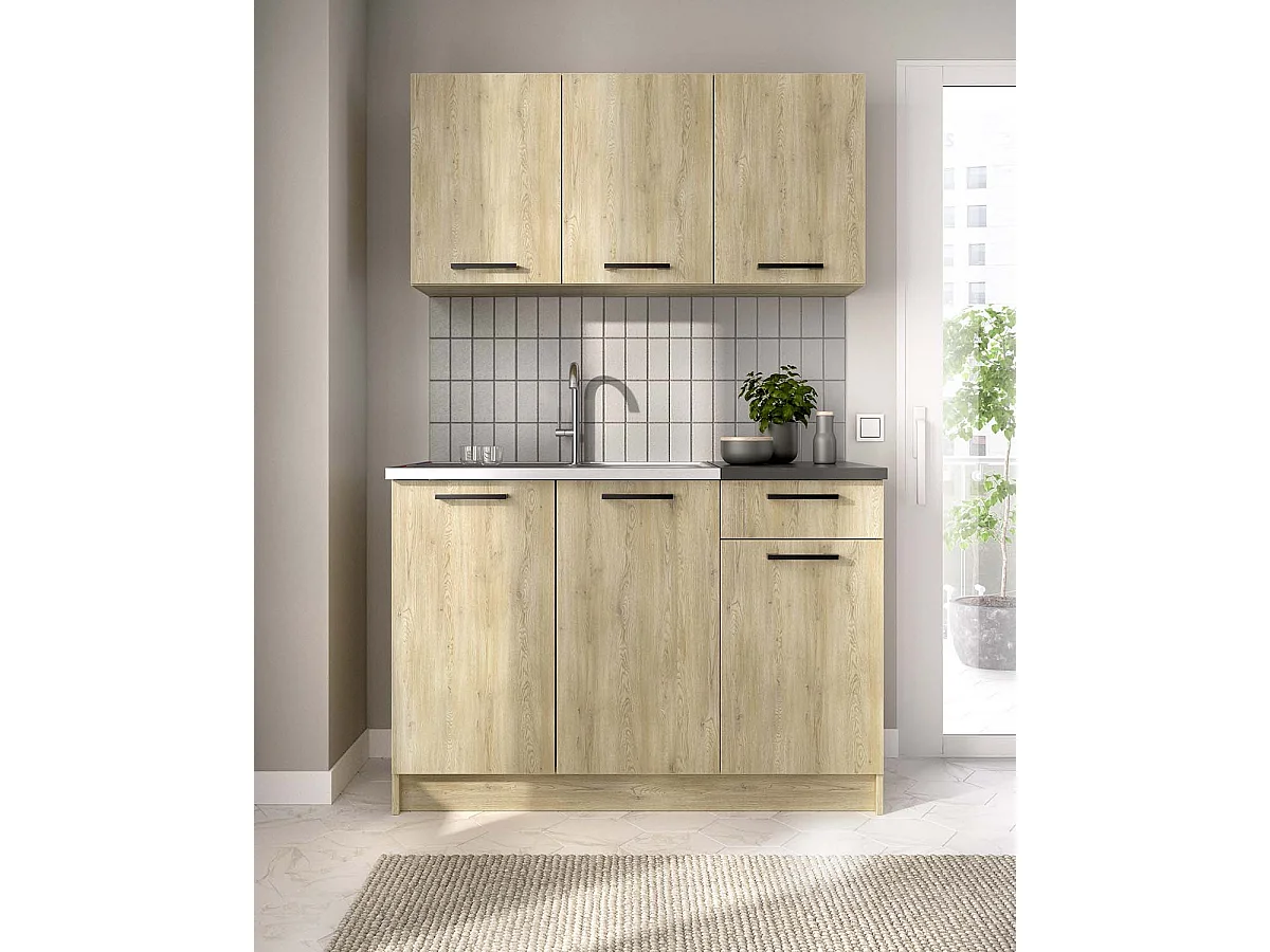 Cocina modular janelle y natural y negro y madera para hogar moderno mueble de almacenaje  - Homekit