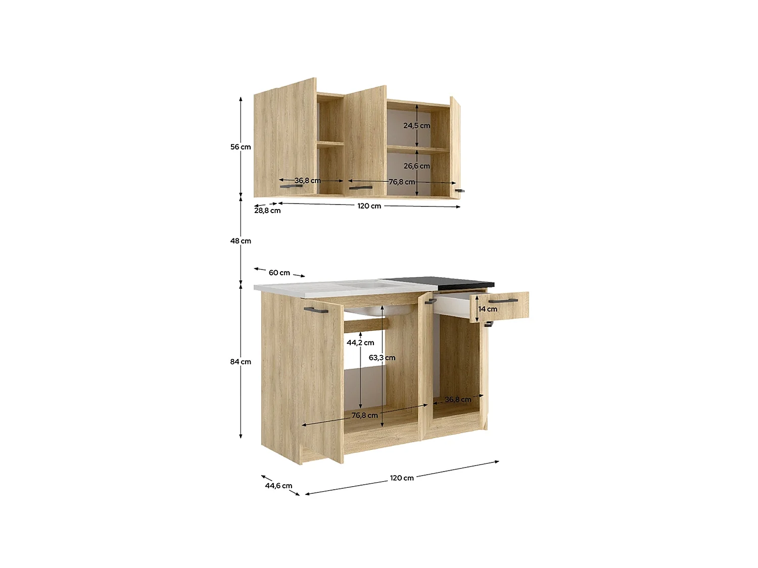 Cocina modular janelle y natural y negro y madera para hogar moderno mueble de almacenaje  - Homekit