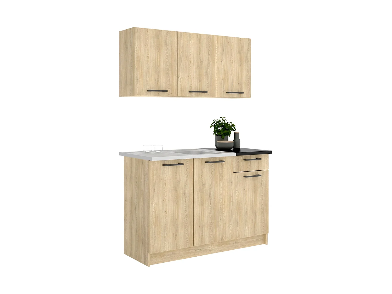 Cocina modular janelle y natural y negro y madera para hogar moderno mueble de almacenaje  - Homekit