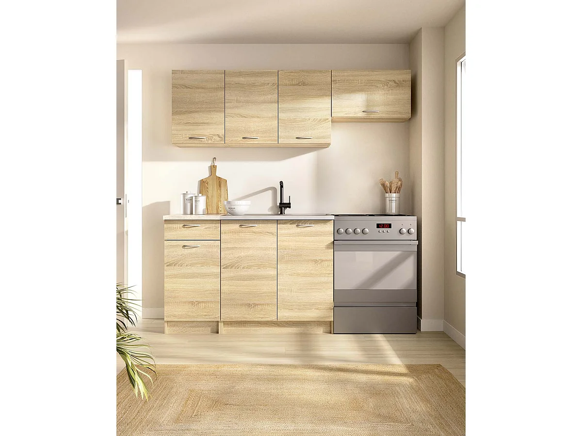 Cocina modular kirsten y 180cm ancho natural y beige y madera para hogar moderno mueble de almacenaje  - Homekit