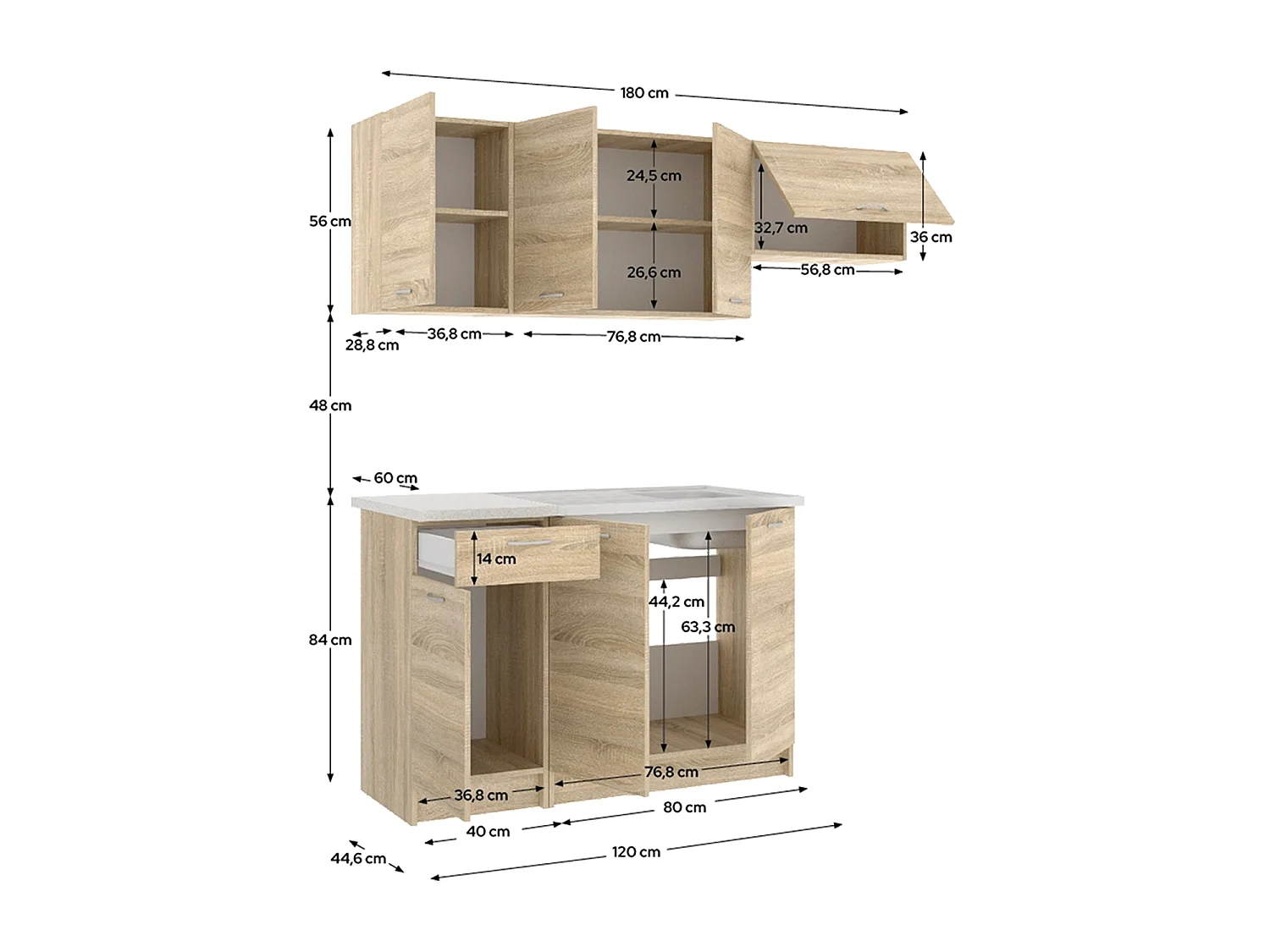 Cocina modular kirsten y 180cm ancho natural y beige y madera para hogar moderno mueble de almacenaje  - Homekit
