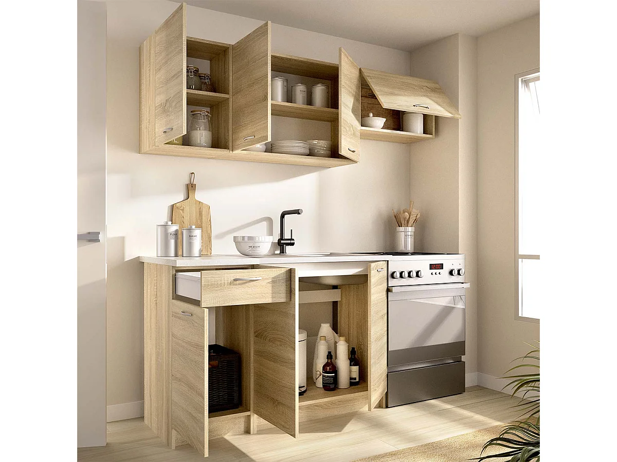 Cocina modular kirsten y 180cm ancho natural y beige y madera para hogar moderno mueble de almacenaje  - Homekit