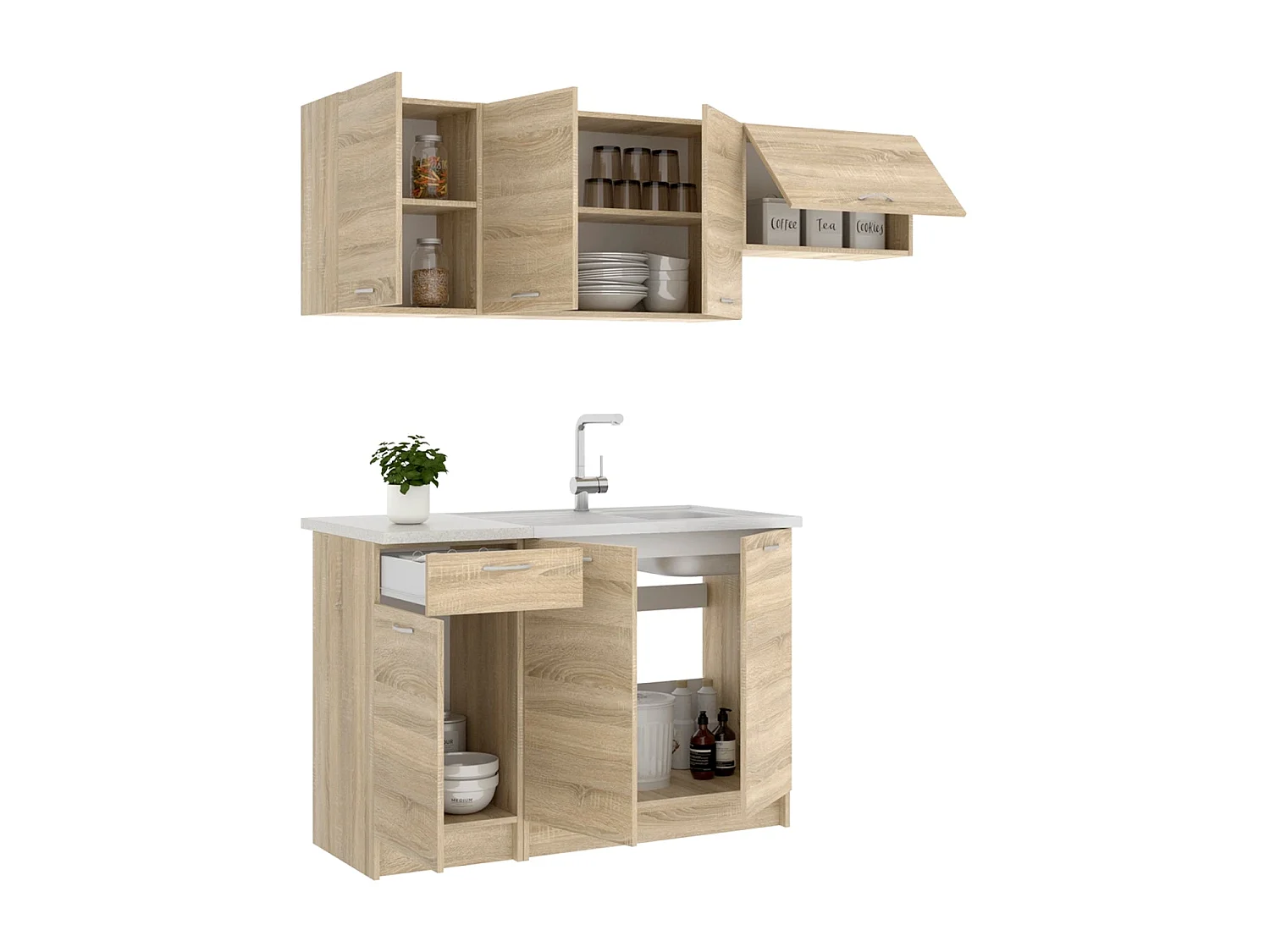 Cocina modular kirsten y 180cm ancho natural y beige y madera para hogar moderno mueble de almacenaje  - Homekit