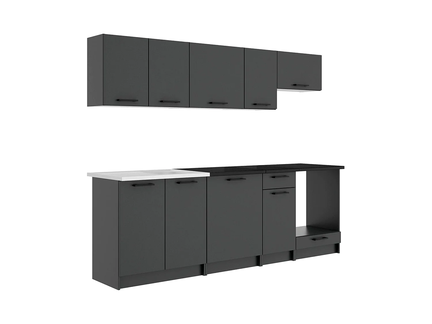 Cocina modular kirsten con módulo de horno y 240cm ancho negro y grafito para hogar moderno mueble de almacenaje  - Homekit