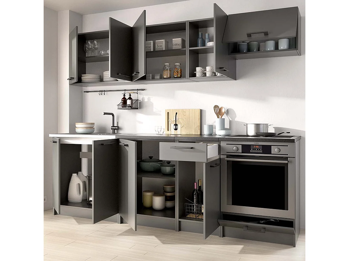 Cocina modular kirsten con módulo de horno y 240cm ancho negro y grafito para hogar moderno mueble de almacenaje  - Homekit