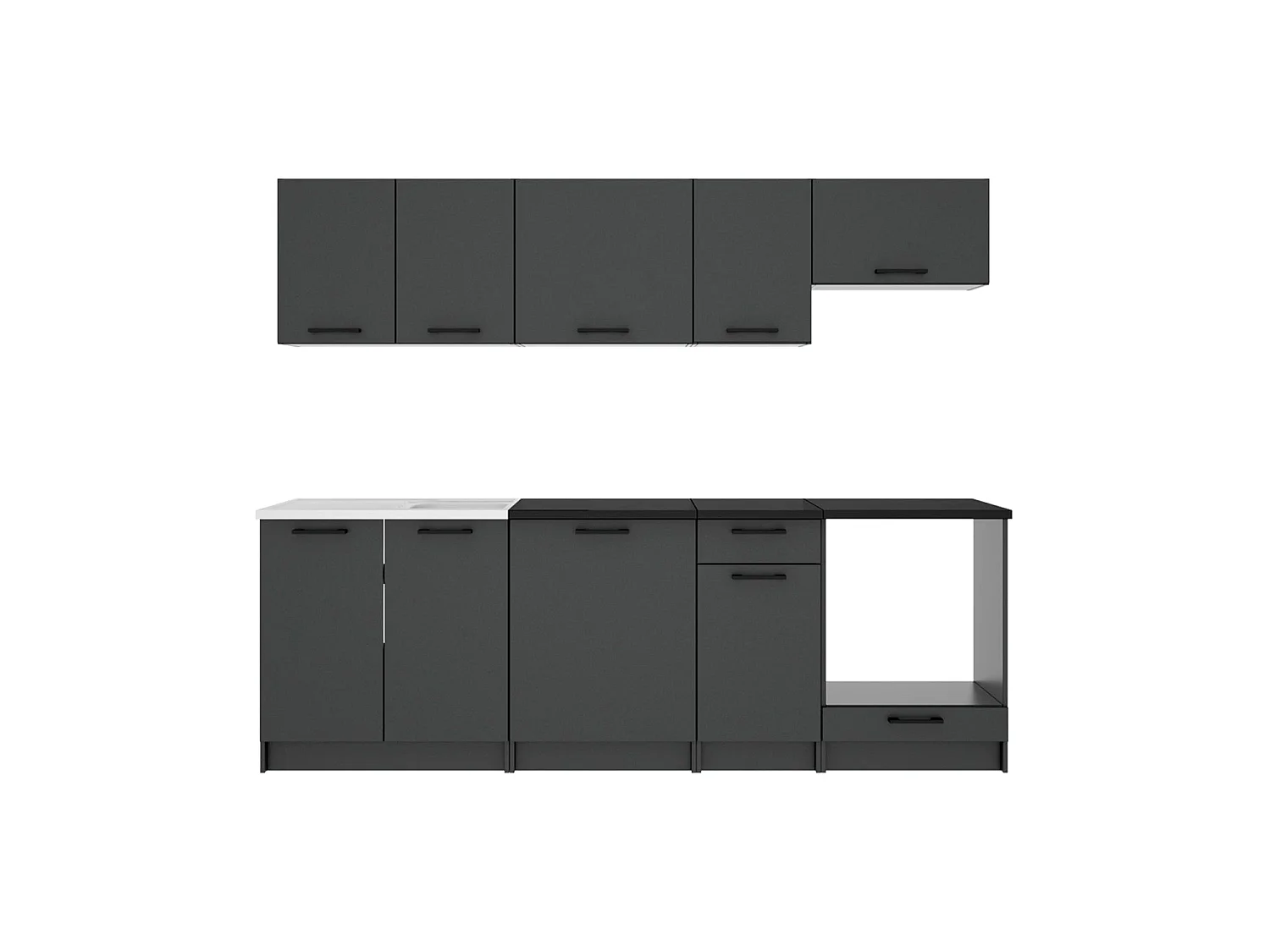 Cocina modular kirsten con módulo de horno y 240cm ancho negro y grafito para hogar moderno mueble de almacenaje  - Homekit
