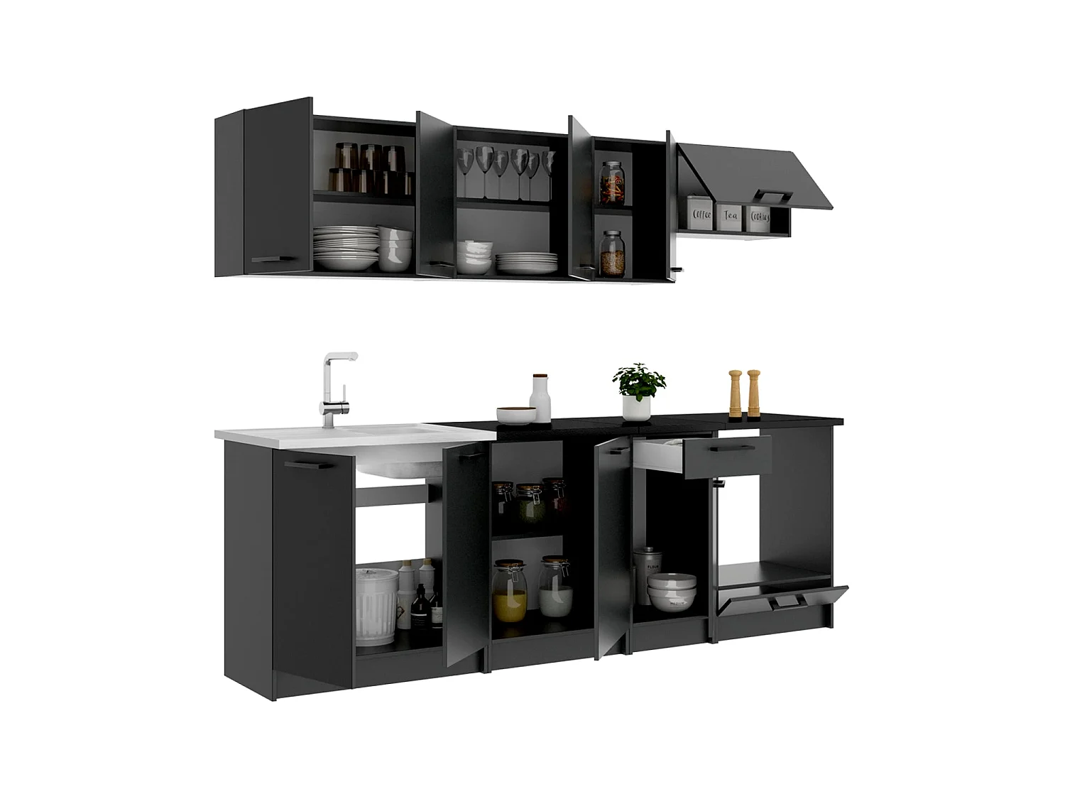 Cocina modular kirsten con módulo de horno y 240cm ancho negro y grafito para hogar moderno mueble de almacenaje  - Homekit