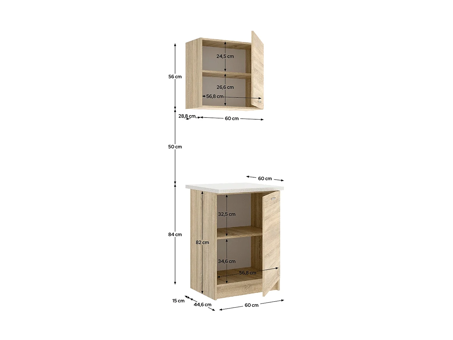 Conjunto de 2 módulos de cocina superior e inferior kirsten y natural y beige y madera para hogar moderno mueble de almacenaje  - Homekit