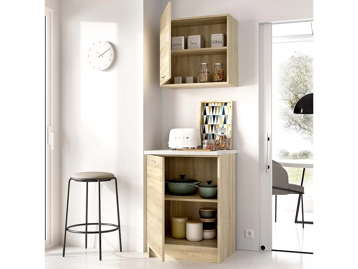 Conjunto de 2 módulos de cocina superior e inferior kirsten y natural y beige y madera para hogar moderno mueble de almacenaje  - Homekit