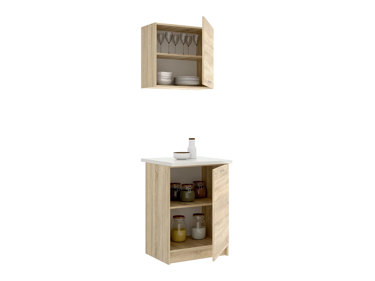 Conjunto de 2 módulos de cocina superior e inferior kirsten y natural y beige y madera para hogar moderno mueble de almacenaje  - Homekit