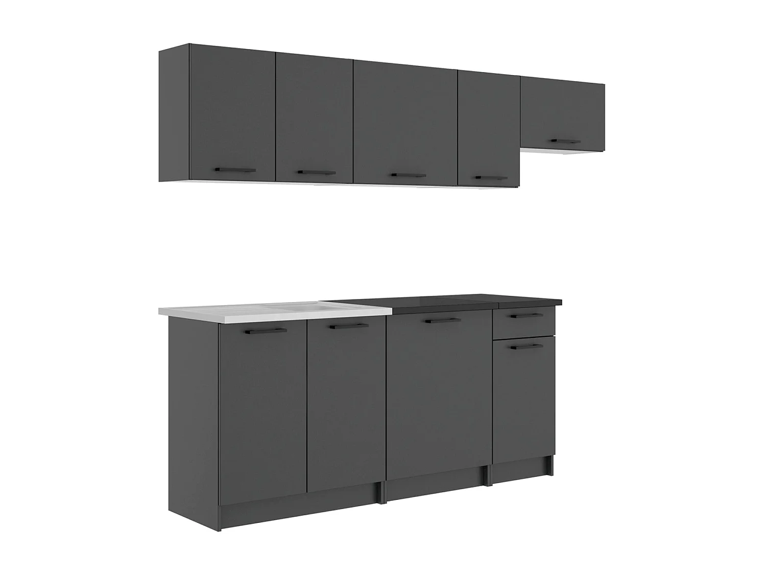 Cocina modular kirsten y 240cm ancho negro y grafito para hogar moderno mueble de almacenaje  - Homekit