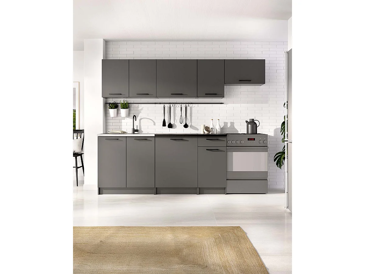 Cocina modular kirsten y 240cm ancho negro y grafito para hogar moderno mueble de almacenaje  - Homekit