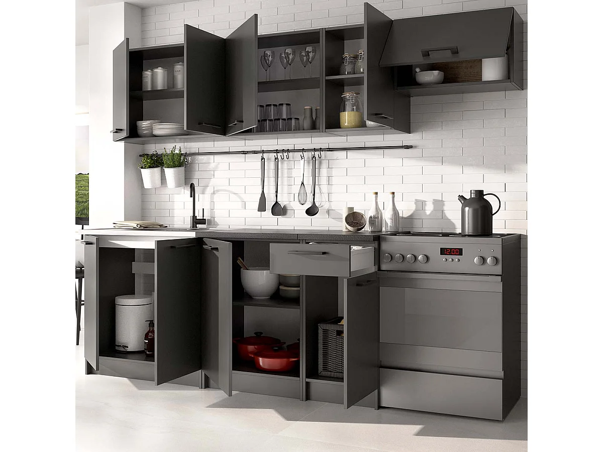 Cocina modular kirsten y 240cm ancho negro y grafito para hogar moderno mueble de almacenaje  - Homekit