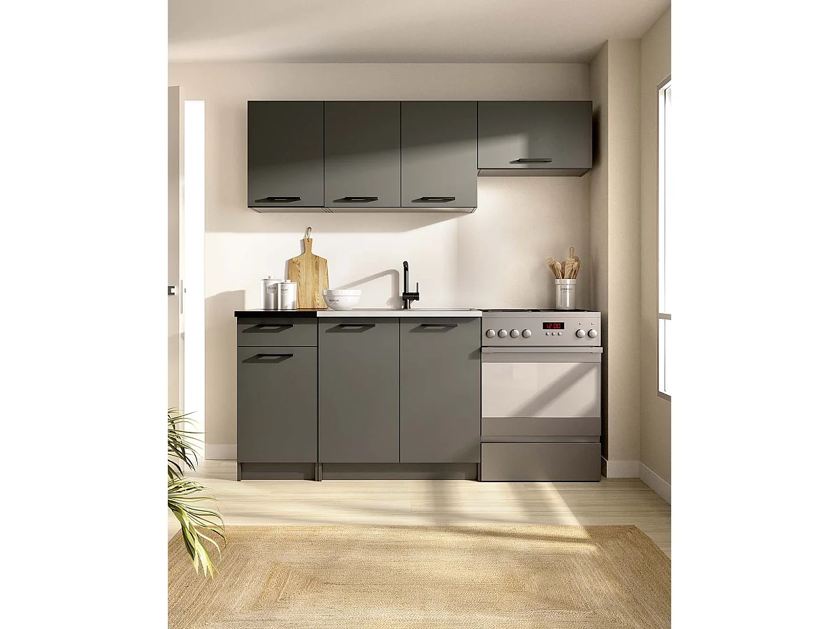 Cocina modular kirsten y 180cm ancho negro y grafito para hogar moderno mueble de almacenaje  - Homekit
