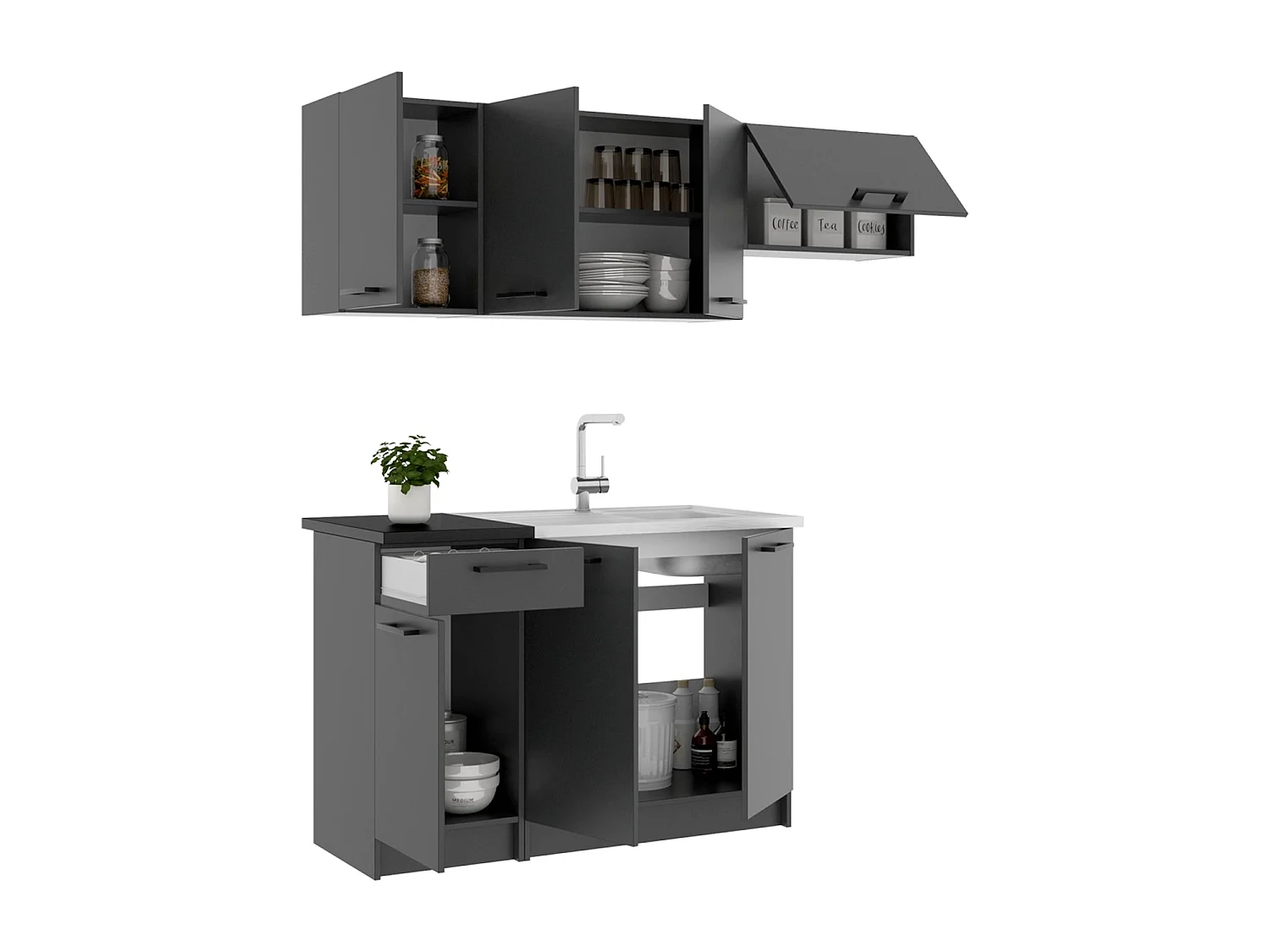 Cocina modular kirsten y 180cm ancho negro y grafito para hogar moderno mueble de almacenaje  - Homekit