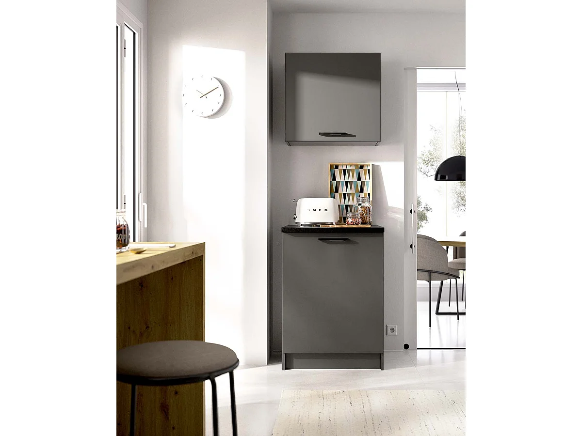 Conjunto de 2 módulos de cocina superior e inferior kirsten y  negro y grafito para hogar moderno mueble de almacenaje  - Homekit