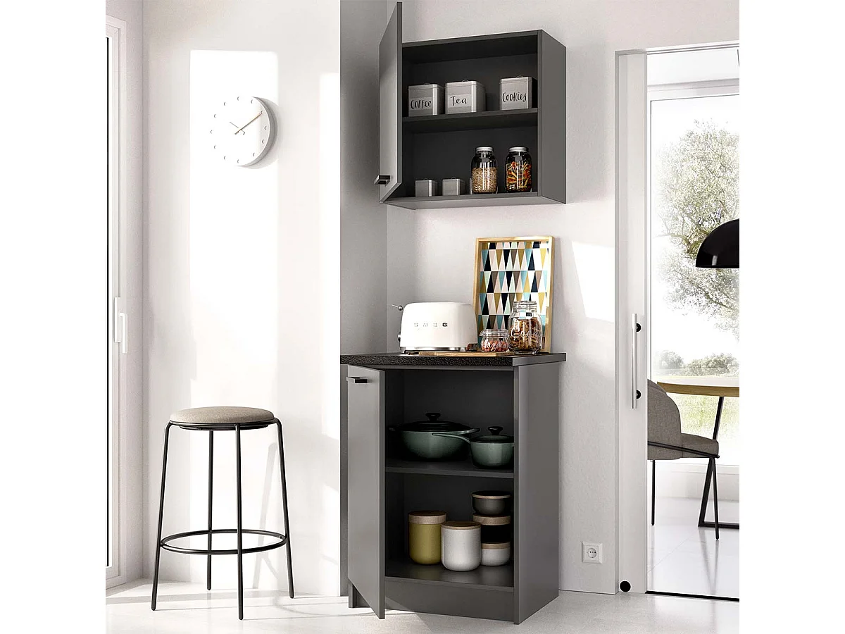Conjunto de 2 módulos de cocina superior e inferior kirsten y  negro y grafito para hogar moderno mueble de almacenaje  - Homekit