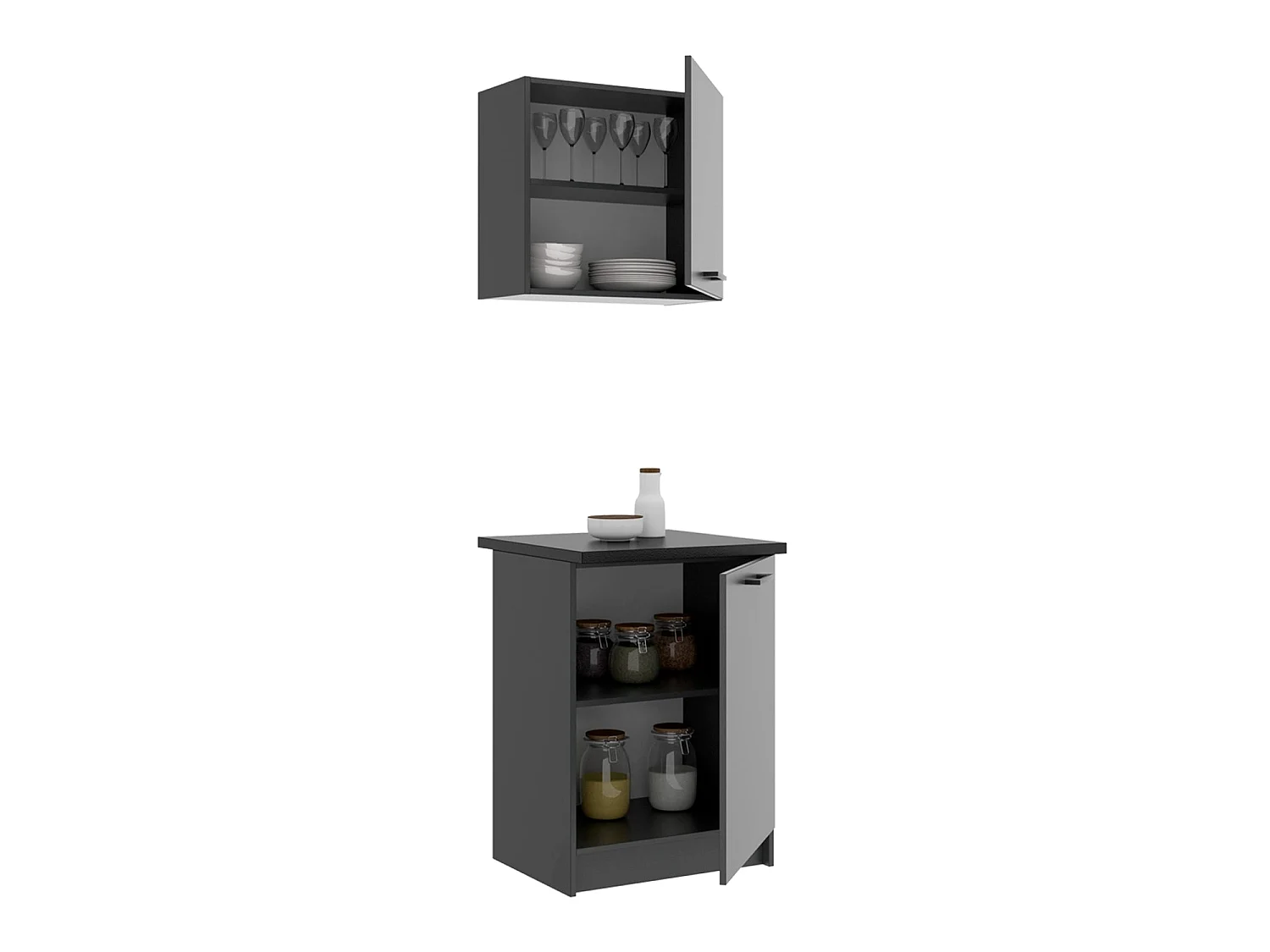 Conjunto de 2 módulos de cocina superior e inferior kirsten y  negro y grafito para hogar moderno mueble de almacenaje  - Homekit
