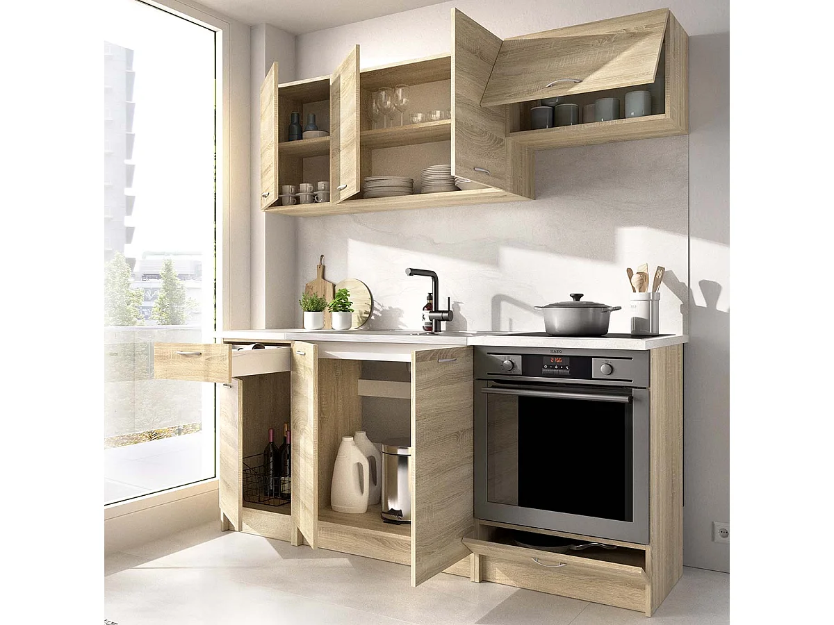 Cocina modular kirsten con módulo de horno y 180cm ancho natural y beige y madera para hogar moderno mueble de almacenaje  - Homekit