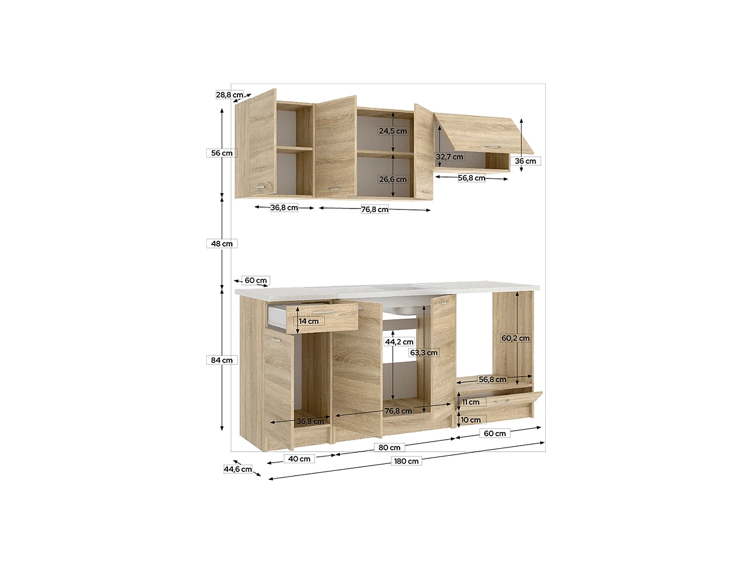 Cocina modular kirsten con módulo de horno y 180cm ancho natural y beige y madera para hogar moderno mueble de almacenaje  - Homekit