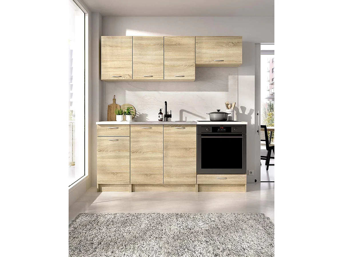 Cocina modular kirsten con módulo de horno y 180cm ancho natural y beige y madera para hogar moderno mueble de almacenaje  - Homekit