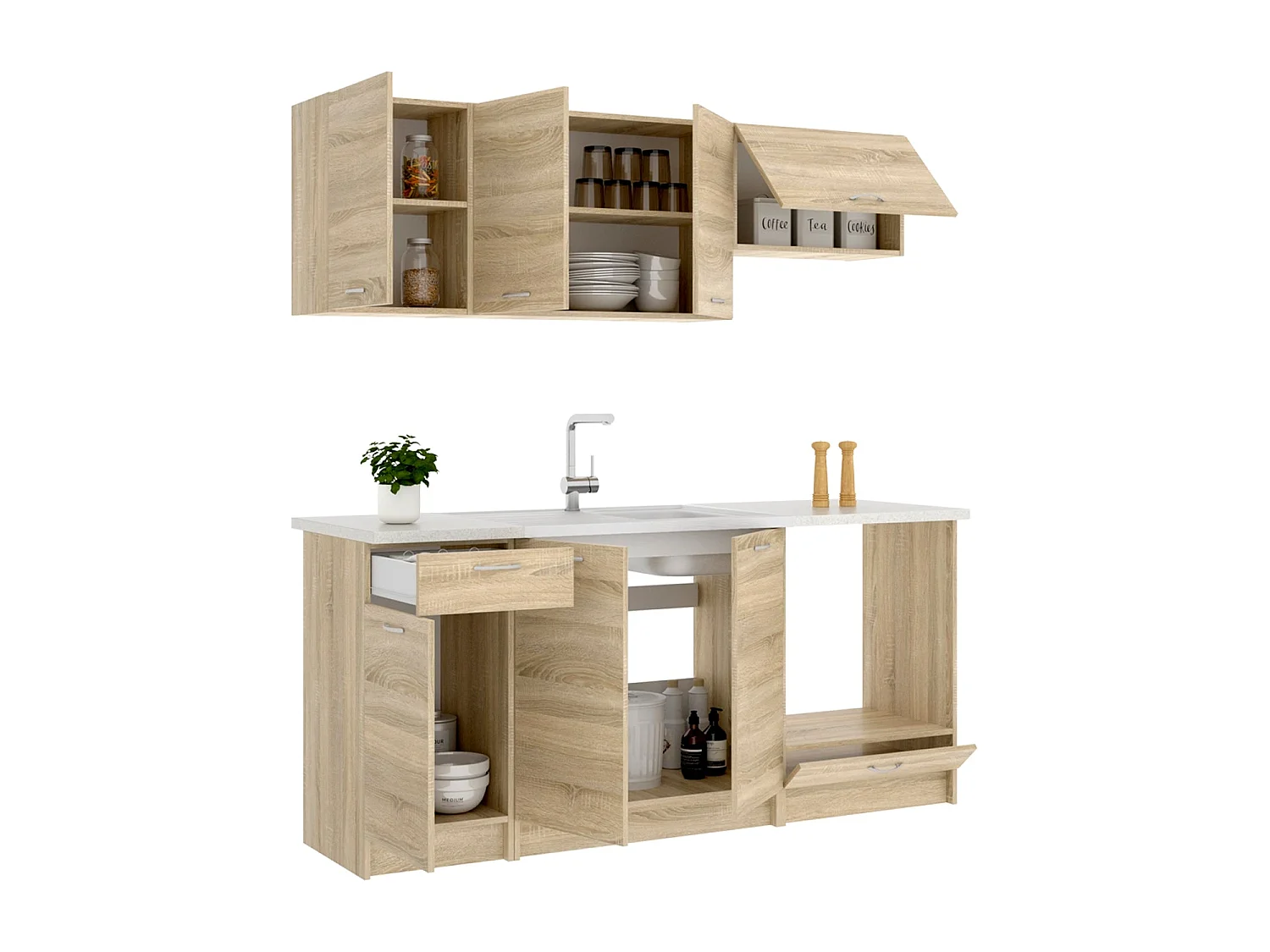 Cocina modular kirsten con módulo de horno y 180cm ancho natural y beige y madera para hogar moderno mueble de almacenaje  - Homekit